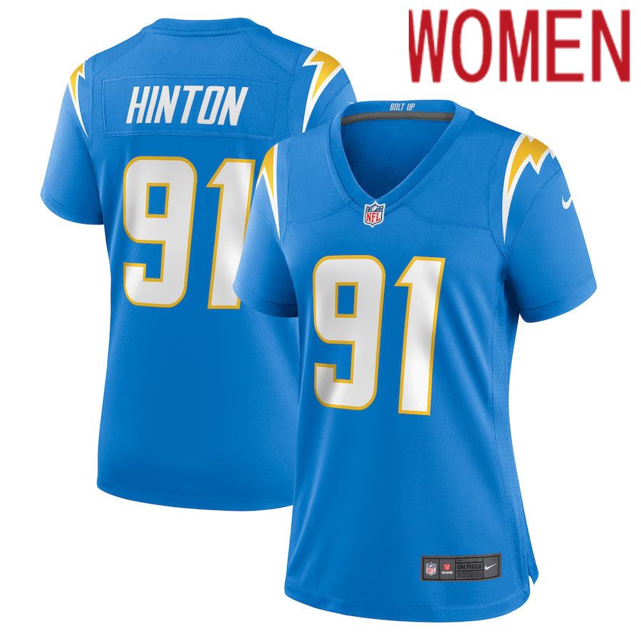 Women Los Angeles Chargers 91 Christopher Hinton Nike Powder Blue Home Game Player NFL Jersey